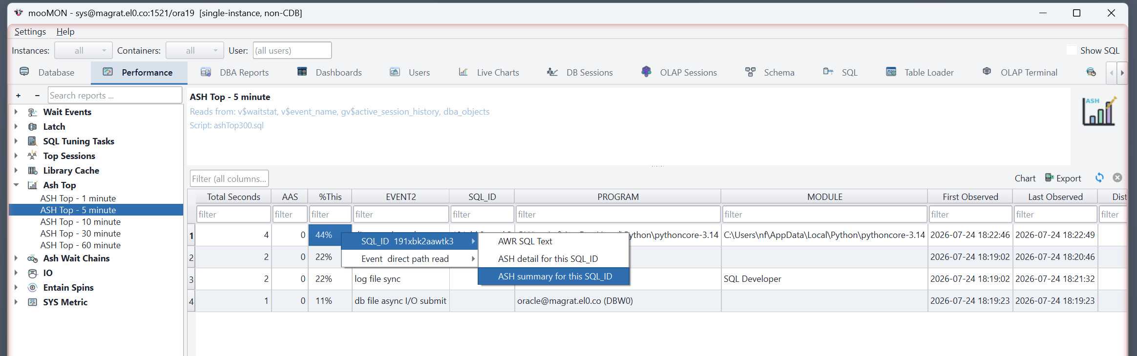 Right-click drill menu