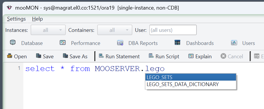 SQL completion popup