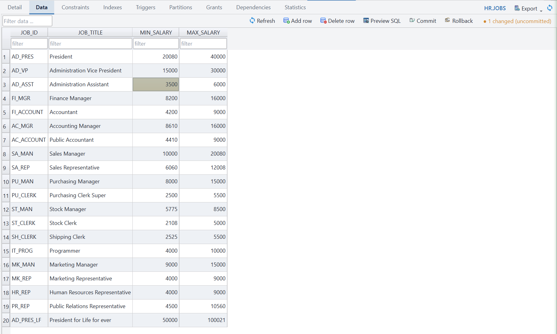 Editable schema data grid