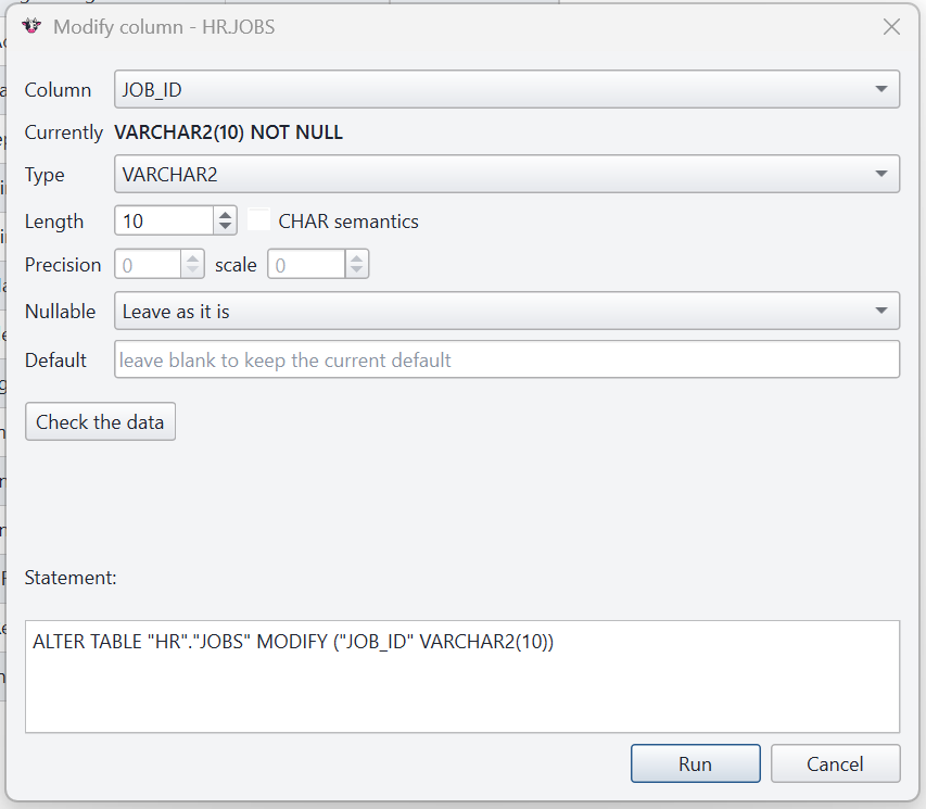 Alter column dialog
