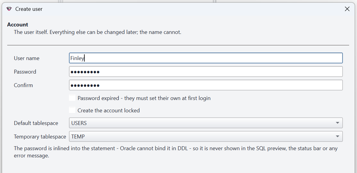 Create user step 1