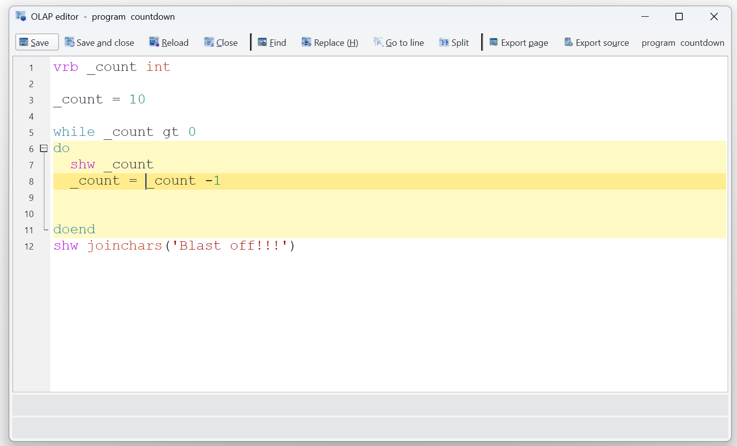 OLAP program editor