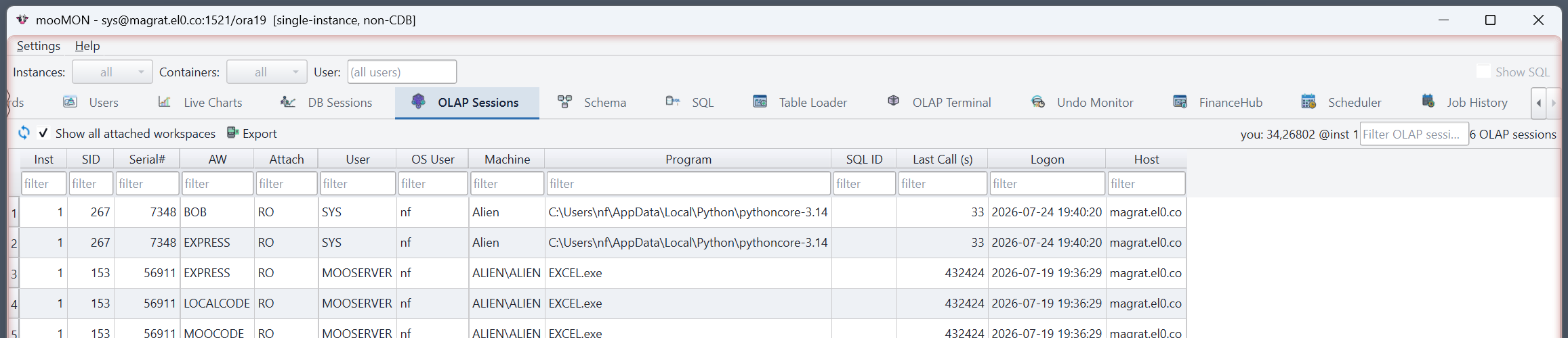 OLAP sessions