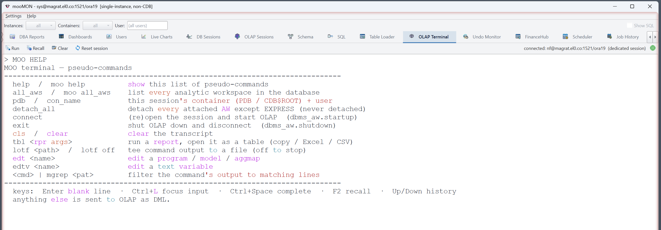 moo help output in the terminal