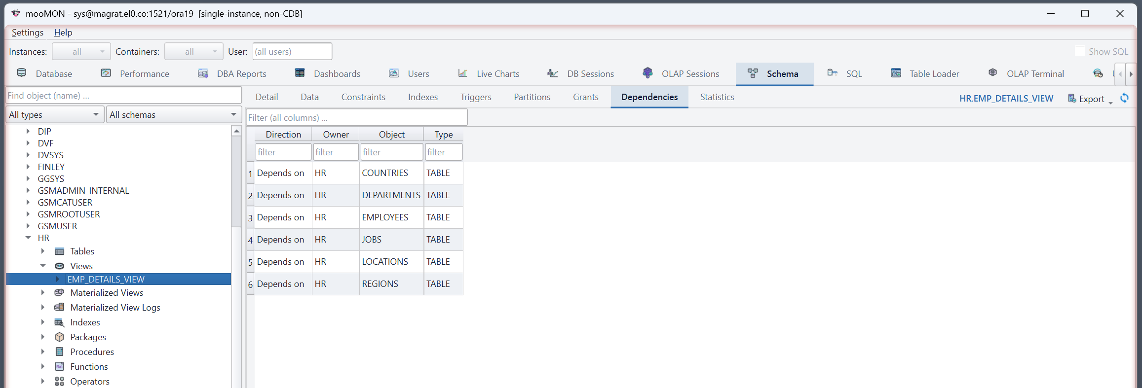 Dependencies tab