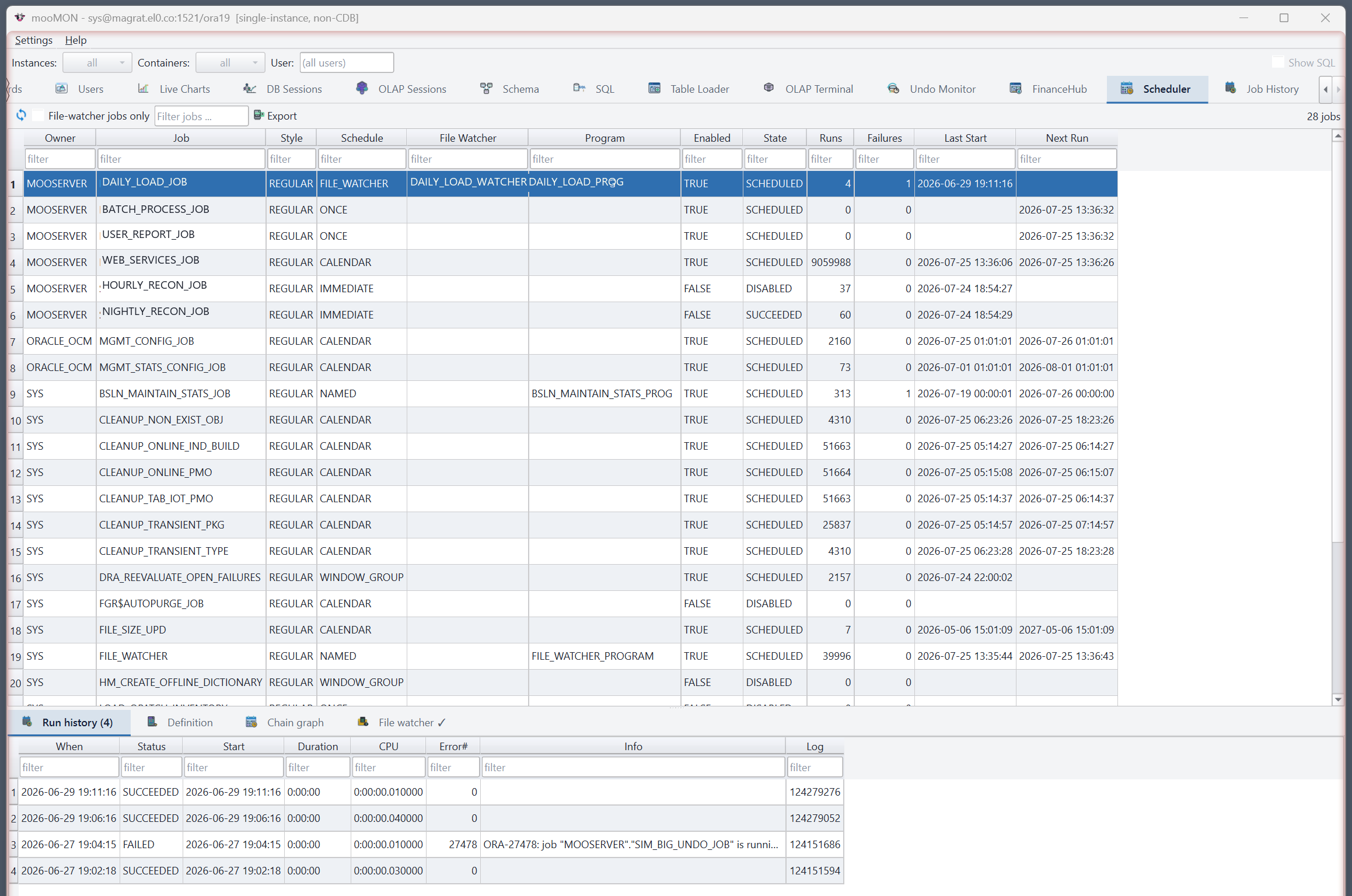 Scheduler jobs and run history