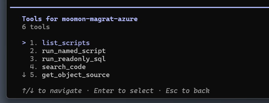 The mooMON tools listed in the AI client
