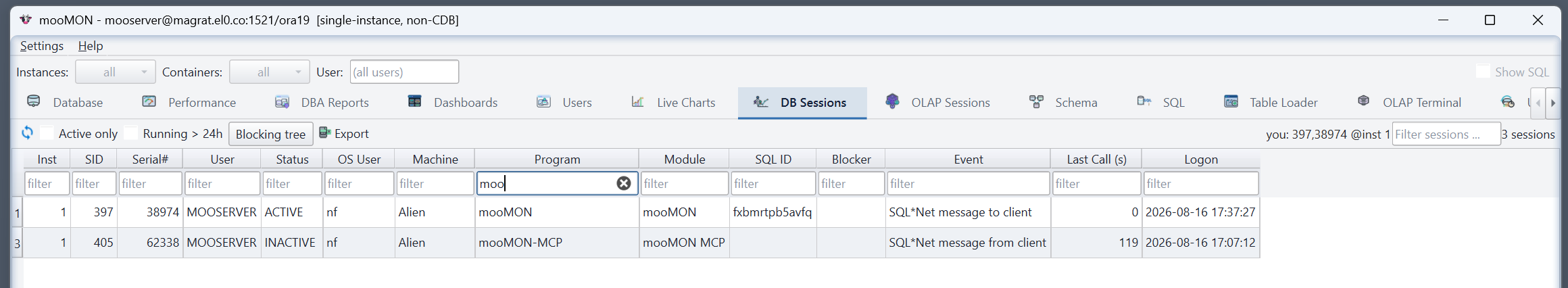 The MCP session shown as mooMON in gv$session